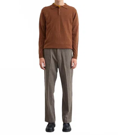 Edmmond Studios Long Sleeve Wool Polo In Chocolate In Brown