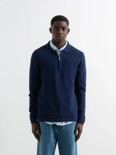 Edmmond Studios Signature Half Zip Sweater In Blue