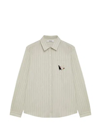 Edmmond Studios Vertical-stripe Embroidered-pocket Shirt In Neutral