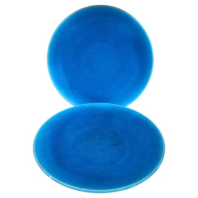 Pre-owned Edmond Lachenal Pair Of Art Deco French Aqua Blue Plates