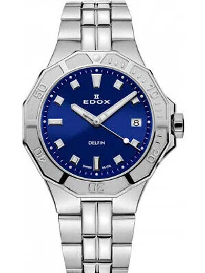 Pre-owned Edox 53020-3m-bun Delfin Diver Ladies Watch 38mm 20atm