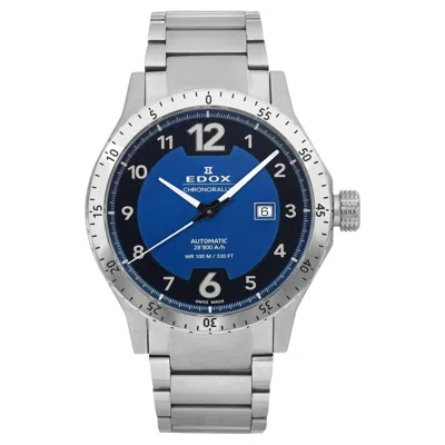 Pre-owned Edox Chronorally 1 Stainless Steel Blue Dial Automatic Men Watch 80094-3nm-bu1