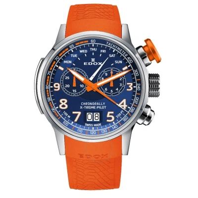 Edox Chronorally Chronograph Quartz Blue Dial Men's Watch 38001 Tinocao Buo3 In Blue / Orange