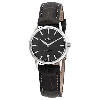 Pre-owned Edox Les Bemonts Black Dial Black Leather Ladies Watch 57001 3 Gin