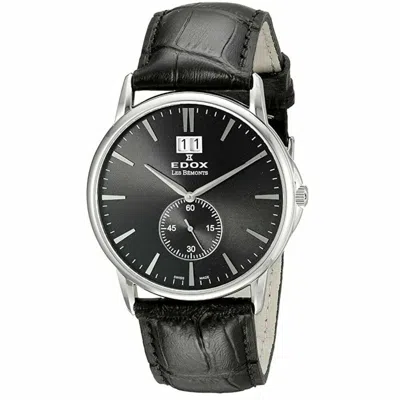 Pre-owned Edox Les Bemonts Black Luxury Swiss Men Dress Watch 64012-3-nin Black Leather
