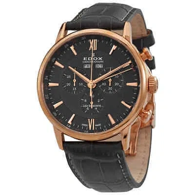 Pre-owned Edox Les Bemonts Chronograph Quartz Black Dial Men's Watch 10501 37r Gir