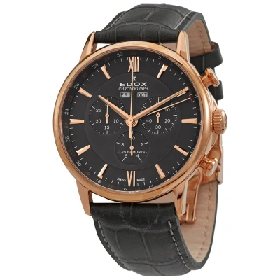 Edox Les Bemonts Chronograph Quartz Black Dial Men's Watch 10501 37r Gir In Gold