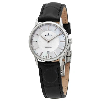 Edox Les Bemonts Mother Of Pearl Dial Black Leather Ladies Watch 57001 3 Nain In Black / Mother Of Pearl