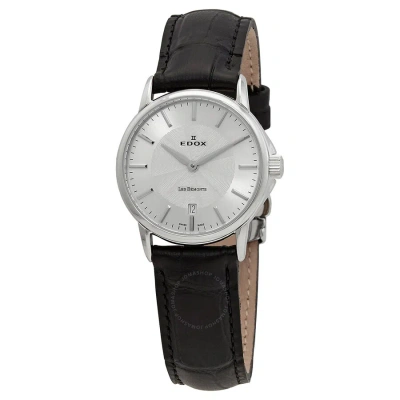 Edox Les Bemonts White Dial Black Leather Ladies Watch 57001 3 Ain In Black / White