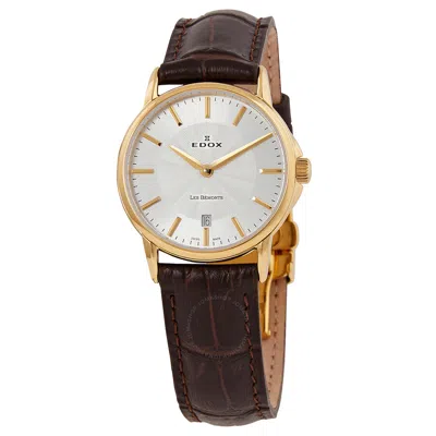 Edox Les Bemonts White Dial Brown Leather Ladies Watch 57001 37j Aid In Brown / Gold Tone / Silver / White / Yellow