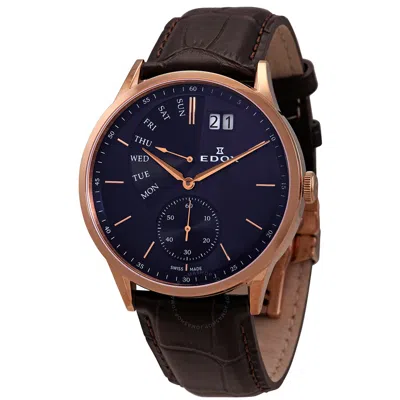 Edox Les Vauberts Date Retrograde Men's Watch 34500 37r Buir In Brown