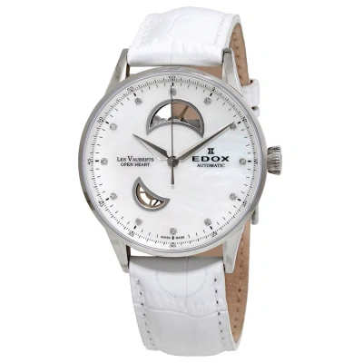 Edox Les Vauberts Open Heart White Mother Of Pearl Dial Ladies Watch 85019 3a Nadn In Mother Of Pearl / White