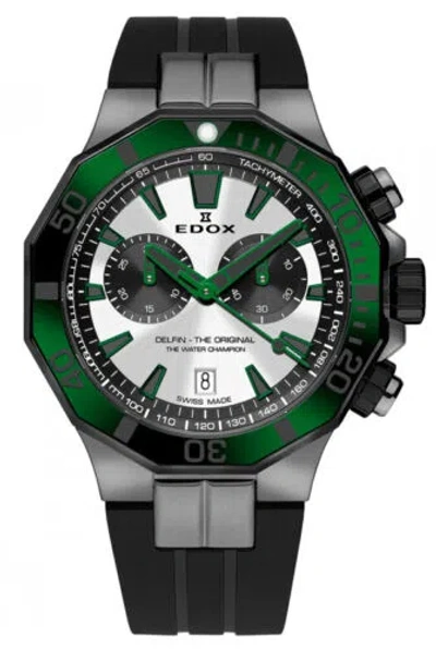Pre-owned Edox Men's Delfin The Original 43mm Quartz Chronograph Watch 10112-37gnvca-anv