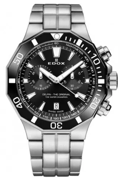 Pre-owned Edox Men's Delfin The Original 43mm Quartz Chronograph Watch 10112-3nm-nin