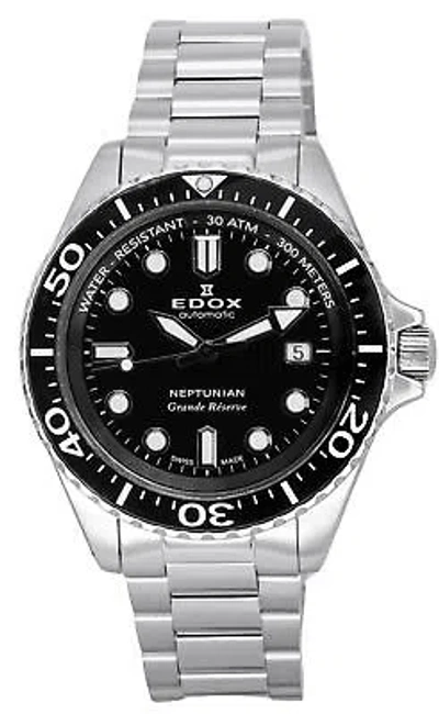 Pre-owned Edox Neptunian Grande Reserve Date Black Dial Automatic Diver 300m Mens Watch