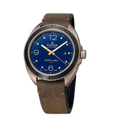 Edox North Sea Automatic Blue Dial Men's Watch 80118 Brn Bu1 In Brown