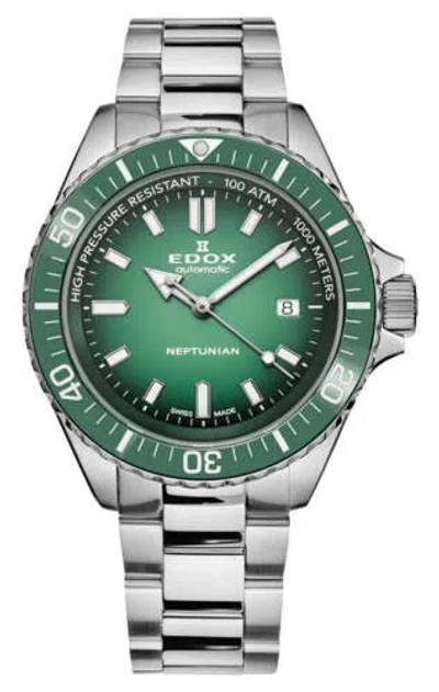 Pre-owned Edox Skydiver Neptunian Automatic Steel Green Divers Mens Watch 80120-3vm-vdn1