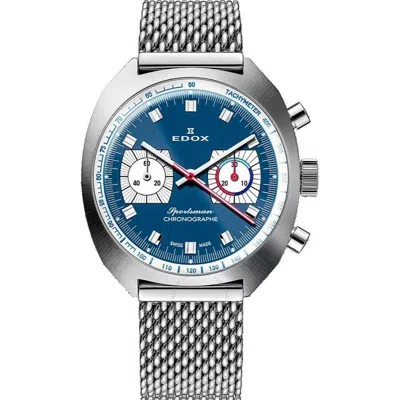 Edox Sportsman Chronograph Automatic Blue Dial Men's Watch 08202-3bu-buin In Metallic