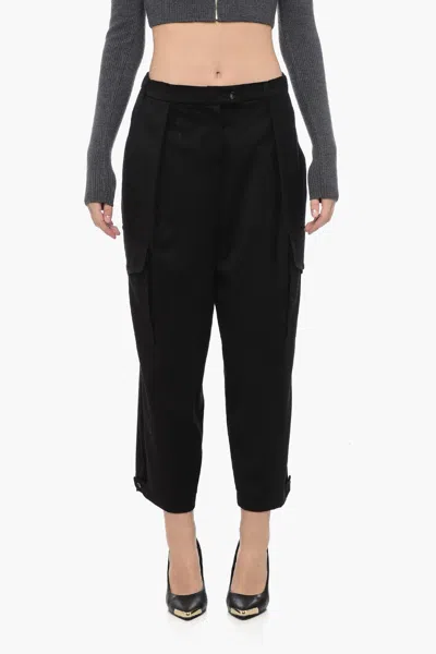 Edra Solid Color Single Pleat Cargo Pants In Black