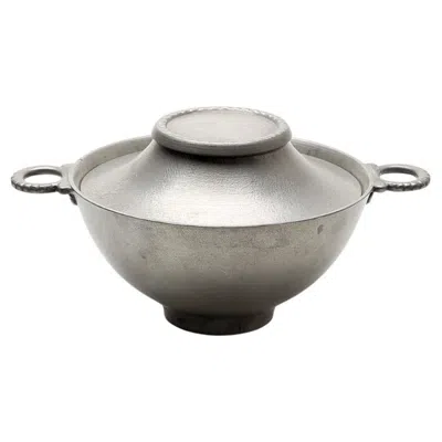 Pre-owned Edvin Ollers Pewter Bowl With Lid In Gray