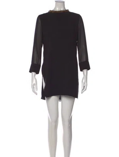 Pre-owned Edward Achour Crew Neck Mini Dress In Black