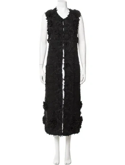 Pre-owned Edward Achour Floral Print Coat In Black