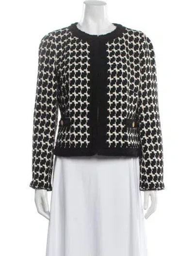 Pre-owned Edward Achour Houndstooth Print Blazer In Black