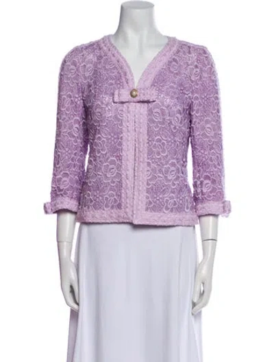 Pre-owned Edward Achour Lace Pattern Evening Jacket W/ Tags In Purple