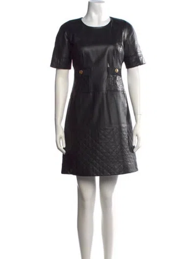 Pre-owned Edward Achour Leather Knee-length Dress In Black