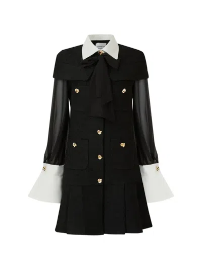 Edward Achour Paris Bow-detail Pleated Button-up Mini Dress In Black