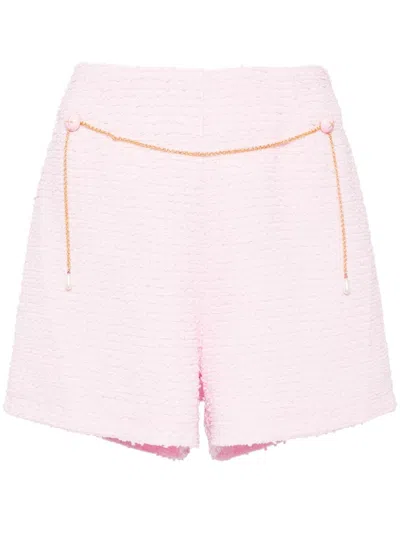 Edward Achour Paris Chain-link Detail Bouclé Shorts In Pink