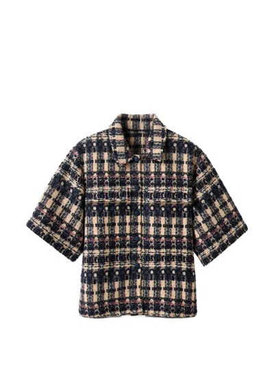 Edward Achour Paris Checked Tweed Shirt Jacket In Brown