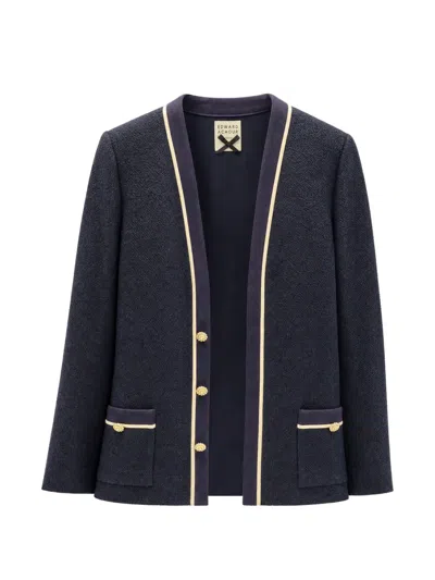 Edward Achour Paris Contrast-trim Bouclé Jacket In Blue