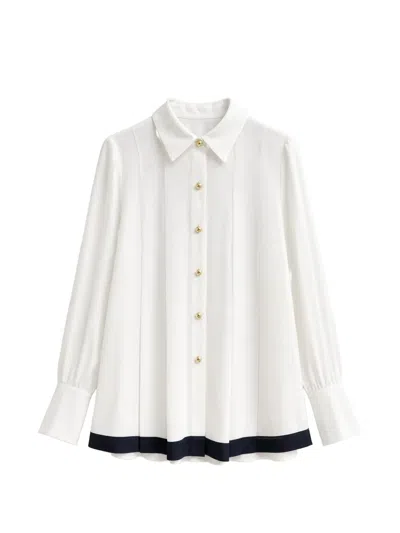 Edward Achour Paris Contrast-trim Pleated Shirt In White