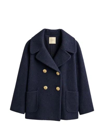 Edward Achour Paris Double-breasted Bouclé Coat In Blue