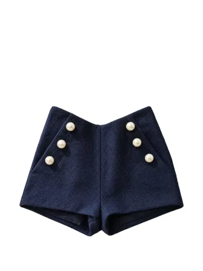 Edward Achour Paris Faux-pearl Embellished Tweed Shorts In Blue