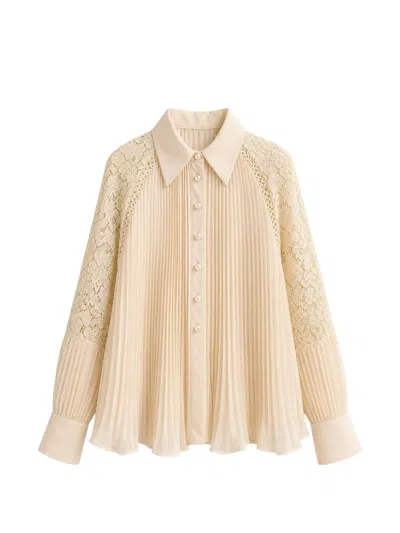 Edward Achour Paris Floral-lace Pleated Shirt In Neutral