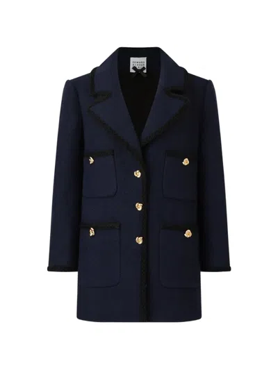 Edward Achour Paris Gold-tone Button Braided Jacket In Blue
