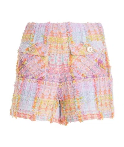Edward Achour Paris High-waisted Tweed Shorts In Pink