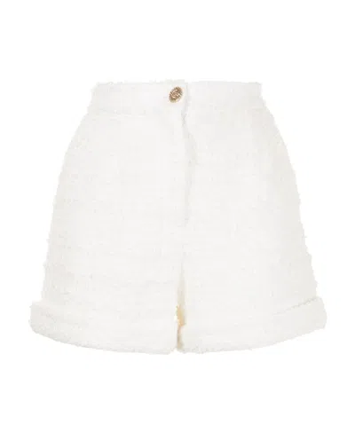Edward Achour Paris High-waisted Tweed Shorts In White