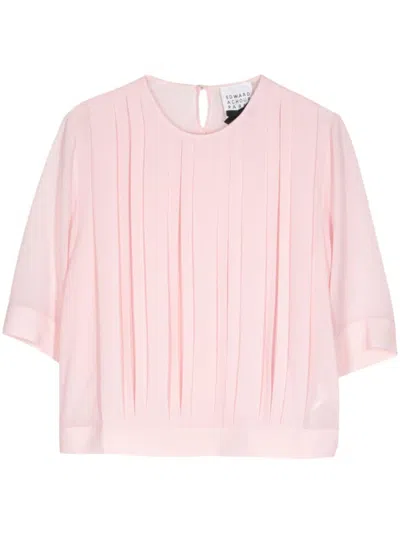 Edward Achour Paris Pintuck-detail Round-neck Blouse In 粉色