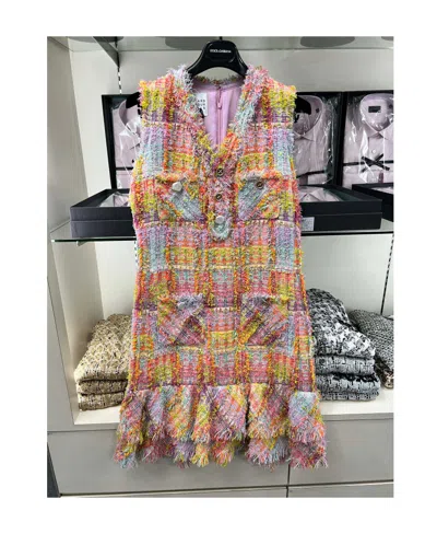 Edward Achour Paris Plaid Detail Dress In Multicolor