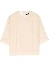Edward Achour Paris Pleated Half-sleeve Top In Neutrals