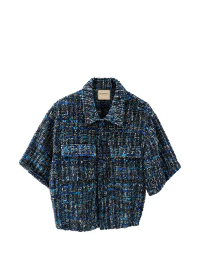 Edward Achour Paris Short-sleeve Tweed Jacket In Blue