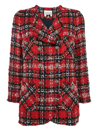 Pre-owned Edward Achour Paris Tweed Double-breasted Coat In Red