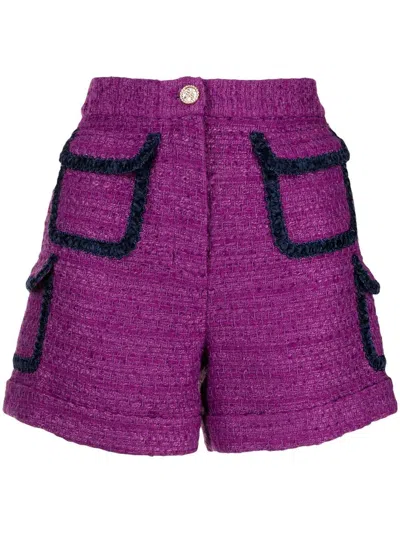 Edward Achour Paris Tweed Pocketed Shorts In Violett