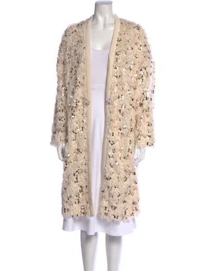 Pre-owned Edward Achour Patterned Open Front Sweater In Neutrals
