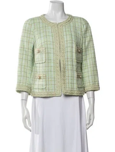 Pre-owned Edward Achour Plaid Print Blazer In Green