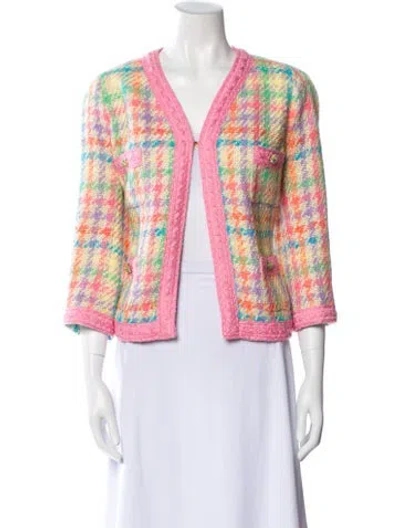 Pre-owned Edward Achour Plaid Print Evening Jacket In Pink