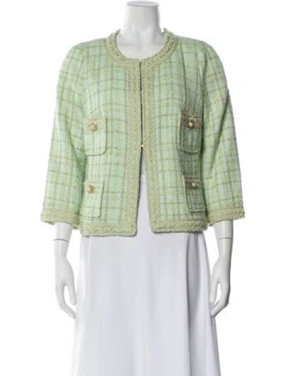 Pre-owned Edward Achour Plaid Print Evening Jacket W/ Tags In Green